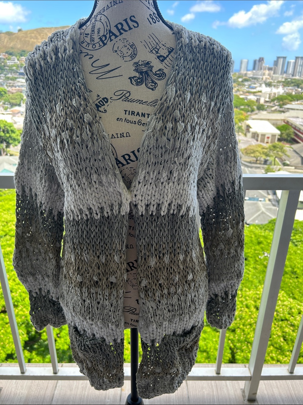 Brunello Cucinelli Ombre Gray Open-Front Knit Cardigan